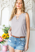 Load image into Gallery viewer, Notched Neck Eyelet Thermal Knit Tank
