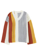 Load image into Gallery viewer, Multicolor Color Block Patchwork V Neck Knit Sweater
