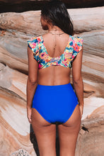 Load image into Gallery viewer, Floral Print Front Tie High Waist Bikini Swimsuit with Ruffles
