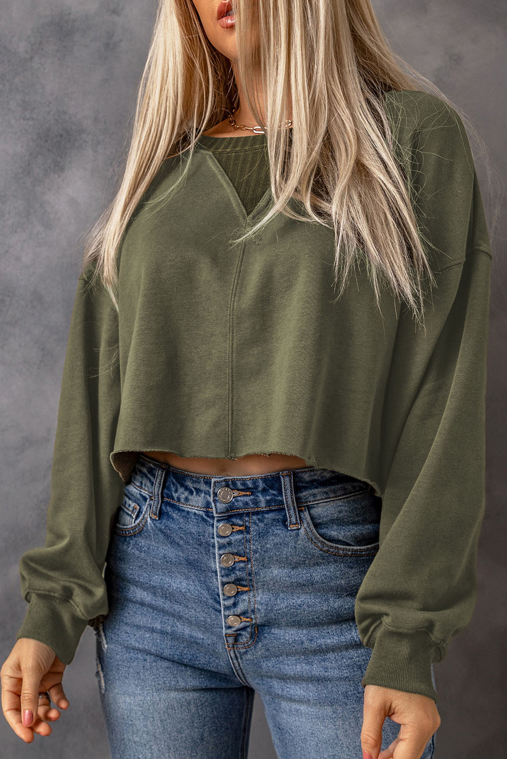 Green Drop Shoulder Cropped Sweatshirt