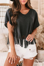 Load image into Gallery viewer, Fringe Hem V Neck T Shirt
