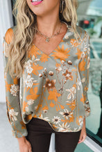 Load image into Gallery viewer, Floral Print Long Sleeve V Neck Blouse
