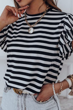 Load image into Gallery viewer, Stripe Print Tiered Ruffled Sleeve Tee
