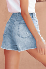 Load image into Gallery viewer, High Rise Destroyed Denim Shorts
