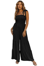 Load image into Gallery viewer, Tie Straps Shirred Bodice Tiered Wide Leg Jumpsuit
