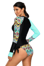 Load image into Gallery viewer, Contrast Blue Detail Long Sleeve Tankini Swimsuit
