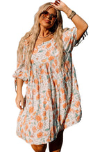 Load image into Gallery viewer, Plus Size Square Neck Tie Sleeve Floral Dress
