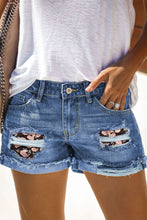 Load image into Gallery viewer, Floral Patchwork Rolled Hem Denim Shorts
