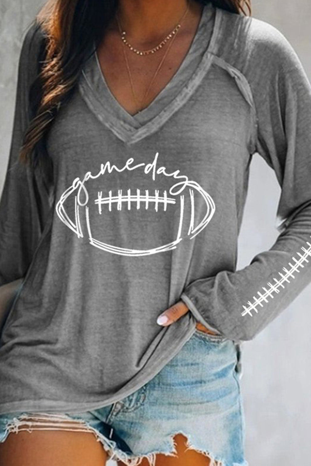 Game Day Soccer Graphic Print V Neck Long Sleeve Top