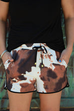 Load image into Gallery viewer, Cow Print Straight Leg Drawstring Mid Waist Shorts
