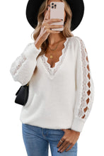 Load image into Gallery viewer, Lace Splicing V Neck Pullover Sweater
