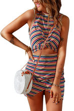 Load image into Gallery viewer, Multicolor Striped Cutout Twist Knot Sleeveless Mini Dress
