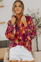 Load image into Gallery viewer, Graffiti Printed V Neck Puff Sleeve Blouse
