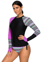 Load image into Gallery viewer, Contrast Purple Detail Long Sleeve Tankini Swimsuit
