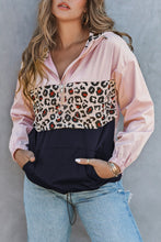 Load image into Gallery viewer, Leopard Patchwork Half Zip Pocketed Pullover Hoodie
