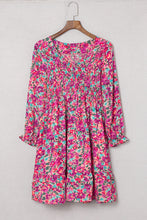 Load image into Gallery viewer, Smocked V Neck Puffy Sleeve Floral Dress
