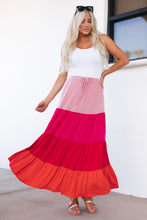 Load image into Gallery viewer, Color Block Tiered Drawstring High Waist Maxi Skirt
