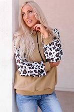 Load image into Gallery viewer, Khaki Leopard Bishop Sleeve Hooded Sweatshirt
