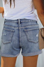 Load image into Gallery viewer, High Rise Button Fly Distressed Denim Shorts
