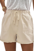 Load image into Gallery viewer, Khaki Solid Color Drawstring Frayed Hem Pocketed Shorts
