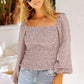 Apricot Square Neck Puff Sleeve Floral Smocked Top