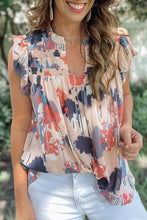 Load image into Gallery viewer, Abstract Print V Neck Shirred Ruffled Sleeveless Top
