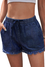 Load image into Gallery viewer, Dark Blue Casual Pocketed Frayed Denim Shorts
