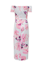 Load image into Gallery viewer, Floral Print Off Shoulder Slit Bodycon Midi Dress
