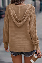 Load image into Gallery viewer, Khaki V Neck Ribbed Drop Shoulder Hooded Sweater
