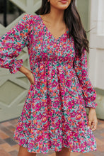 Load image into Gallery viewer, Smocked V Neck Puffy Sleeve Floral Dress
