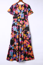 Load image into Gallery viewer, Abstract Floral Pattern Flutter Sleeve Tiered Maxi Dress
