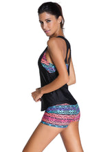 Load image into Gallery viewer, Multicolor Sports Bra Tankini Swimsuit with Black Vest
