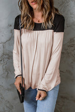 Load image into Gallery viewer, Apricot Round Neck Long Sleeve Color Block Tunic Top
