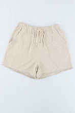 Load image into Gallery viewer, Khaki Solid Color Drawstring Frayed Hem Pocketed Shorts
