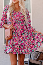 Load image into Gallery viewer, Smocked V Neck Puffy Sleeve Floral Dress
