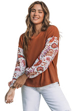 Load image into Gallery viewer, Paisley Contrast Bubble Sleeve Ribbed Top
