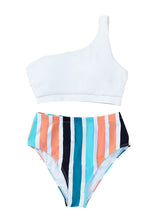 Load image into Gallery viewer, One Shoulder Striped High Waist Two Pieces Swimsuit
