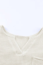 Load image into Gallery viewer, Beige Waffle Knit Split Neck Pocketed Loose Top
