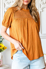Load image into Gallery viewer, Textured Crochet Keyhole Puff Sleeve Blouse
