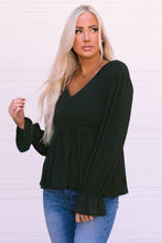 Load image into Gallery viewer, Pleated Ruffled V Neck Babydoll Top
