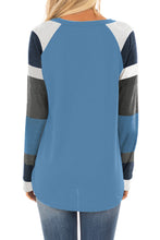 Load image into Gallery viewer, Color Block Long Sleeves Blue Pullover Top
