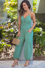 Load image into Gallery viewer, Shirred High Waist Sleeveless V Neck Jumpsuit

