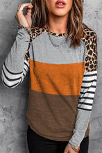 Load image into Gallery viewer, Leopard Striped Color Block Long Sleeve Blouse
