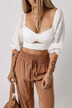 Load image into Gallery viewer, Lace Crochet Zipped Knot Cropped Blouse
