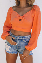 Load image into Gallery viewer, Knotted Puff Sleeve Textured Crop Top
