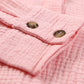 Pink Pleated Half Buttoned Waffle Knit Blouse