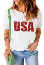 Load image into Gallery viewer, USA Glitter Pattern Print Short Sleeve T Shirt
