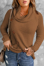 Load image into Gallery viewer, Khaki Buttoned Wrap Turtleneck Sweater
