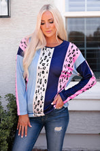 Load image into Gallery viewer, Color Block Leopard Long Sleeve Blouse
