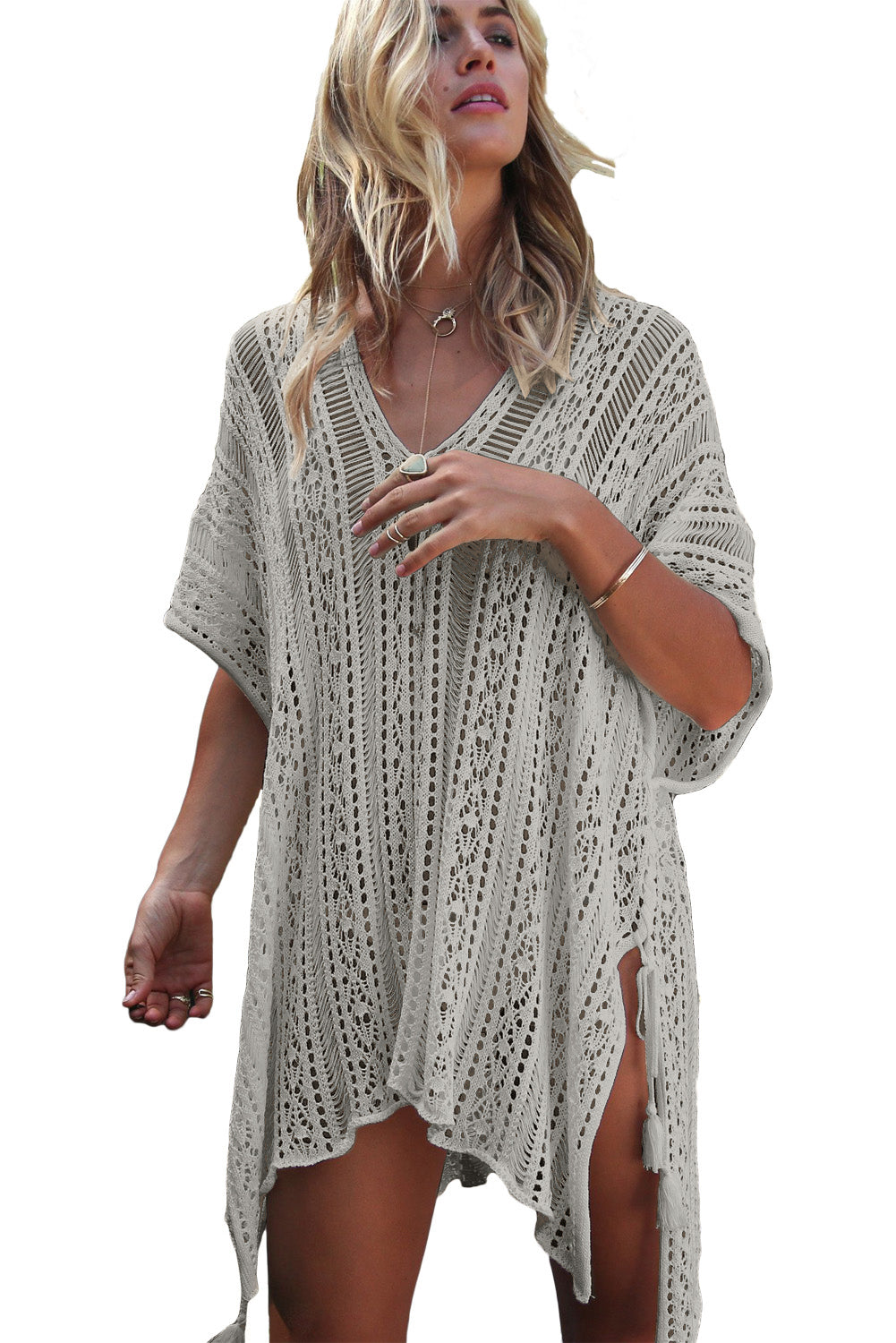 Crochet Knitted Tassel Tie Kimono Beachwear